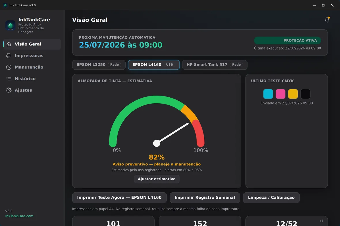 Indicatore di usura del tampone d'inchiostro all'82%, con avviso preventivo